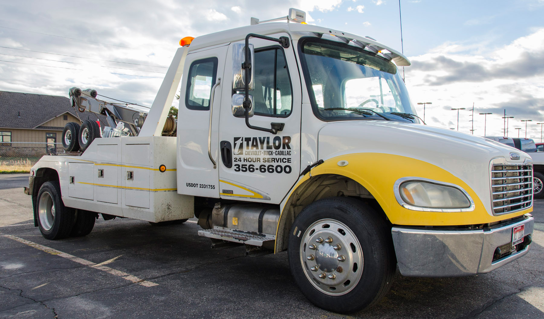 Taylor Body Shop tow truck responding to a call near Rexburg